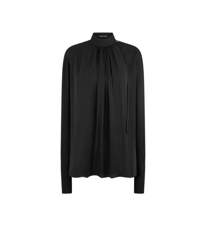 Blusa de manga larga de georgette de seda lavada