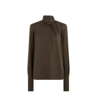 Blusa de manga larga de georgette de seda lavada