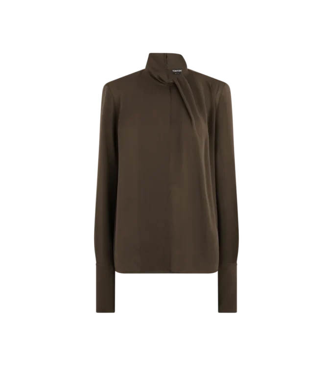 Blusa de manga larga de georgette de seda lavada