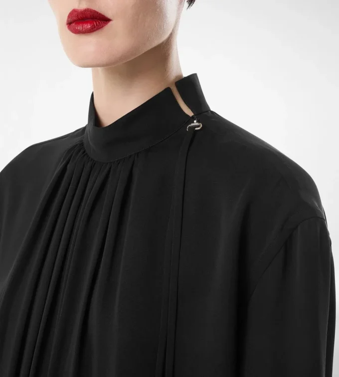 Blusa de manga larga de georgette de seda lavada