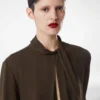 Blusa de manga larga de georgette de seda lavada