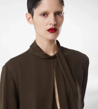 Blusa de manga larga de georgette de seda lavada