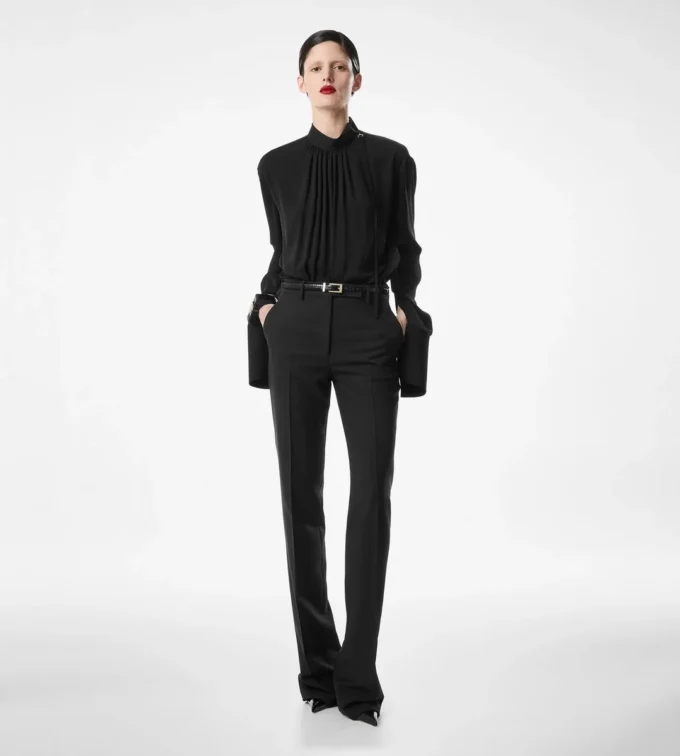 Blusa de manga larga de georgette de seda lavada