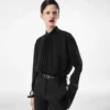 Blusa de manga larga de georgette de seda lavada