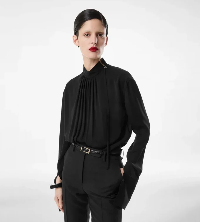 Blusa de manga larga de georgette de seda lavada
