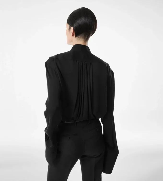 Blusa de manga larga de georgette de seda lavada