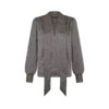 Blusa de seda con cuello en V y lavalier de manga larga Blusa de seda con cuello en V y lavalier de manga larga