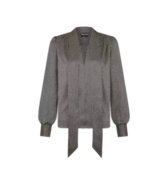 Blusa de seda con cuello en V y lavalier de manga larga