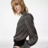Blusa de seda con cuello en V y lavalier de manga larga Blusa de seda con cuello en V y lavalier de manga larga