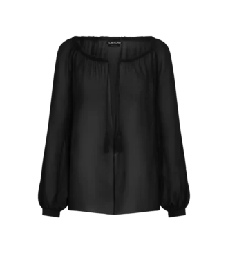 Blusa de seda de manga larga con cordones