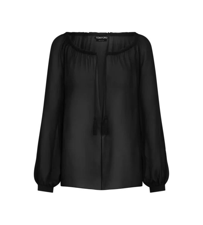 Blusa de seda de manga larga con cordones