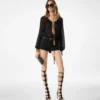 Blusa de seda de manga larga con cordones