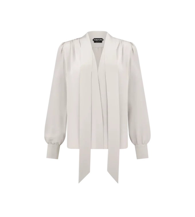 Blusa Lavalliere de manga larga y cuello en V Blusa Lavalliere de manga larga y cuello en V