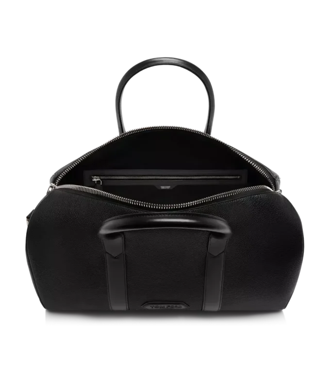Bolsa de viaje mediana de piel granulada con abertura amplia Bolsa de viaje mediana de piel granulada con abertura amplia