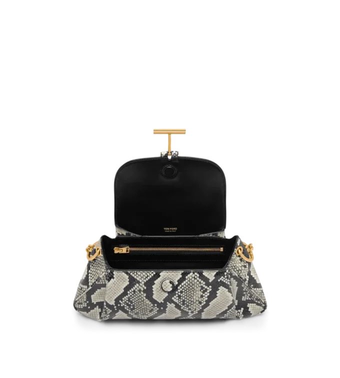 Bolso de hombro con cadena Tara de pitón estampado