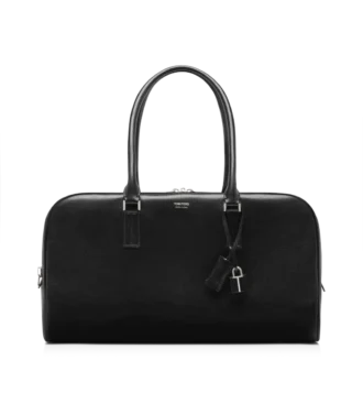 Bolso tipo bowling de piel granulada flexible con doble cremallera