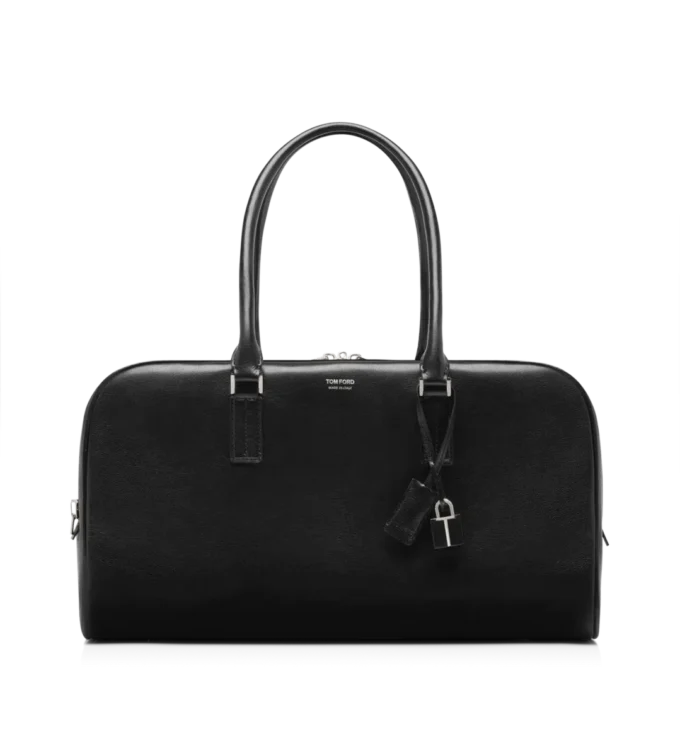Bolso tipo bowling de piel granulada flexible con doble cremallera Bolso tipo bowling de piel granulada flexible con doble cremallera