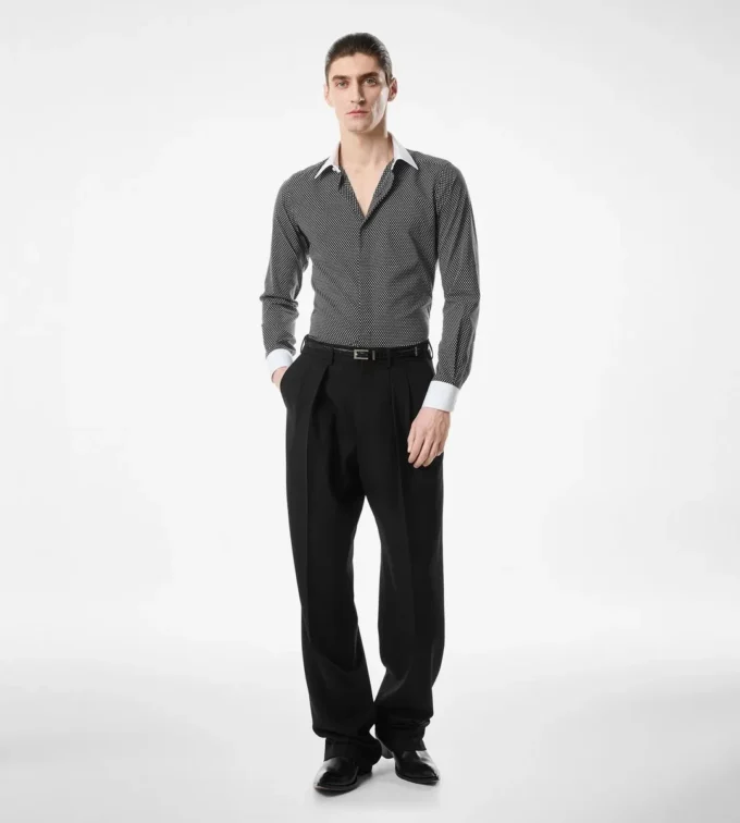 Camisa clásica de algodón con estampado de diamantes Camisa clásica de algodón con estampado de diamantes