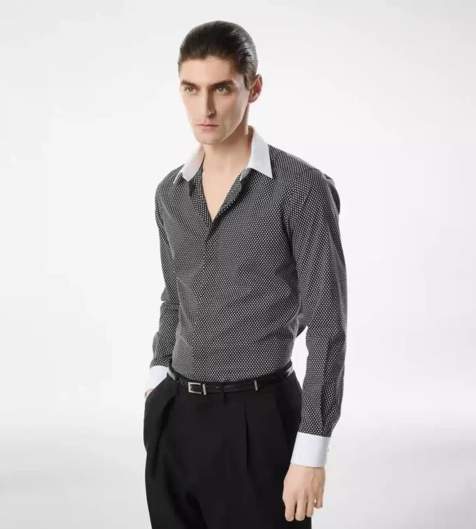 Camisa clásica de algodón con estampado de diamantes Camisa clásica de algodón con estampado de diamantes