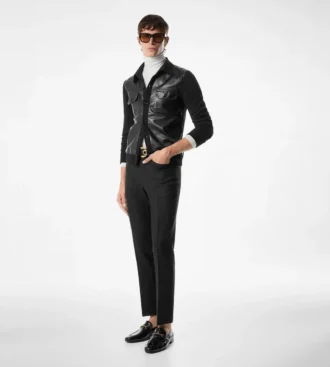 Camisa con parte delantera de piel