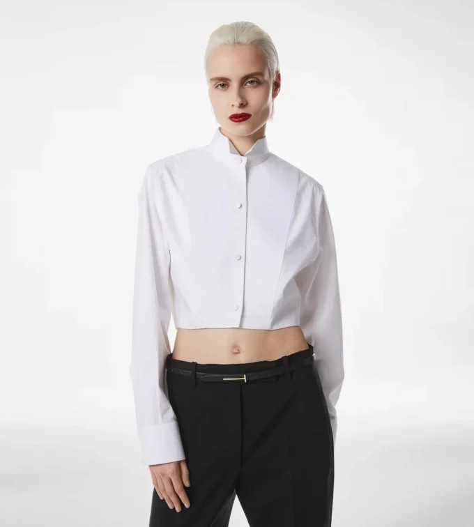 Camisa corta de popelín de mezcla de algodón y seda Camisa corta de popelín de mezcla de algodón y seda