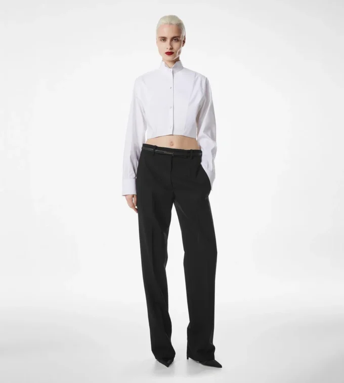 Camisa corta de popelín de mezcla de algodón y seda Camisa corta de popelín de mezcla de algodón y seda