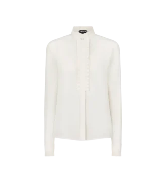 Camisa de crepé de seda con detalles plisados