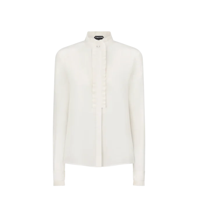 Camisa de crepé de seda con detalles plisados