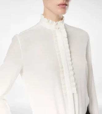 Camisa de crepé de seda con detalles plisados