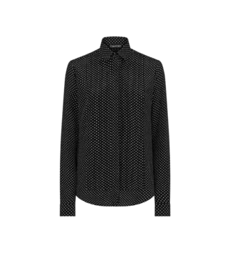 Camisa de crepé de seda con lunares y plastrón plisado