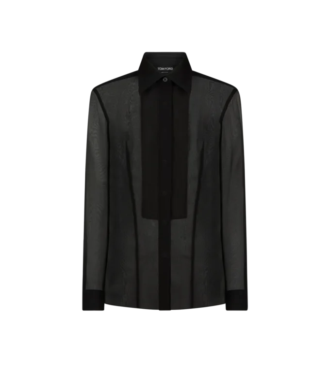 Camisa de gasa de seda con plastrón