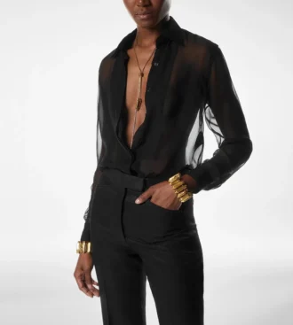 Camisa de gasa de seda con plastrón