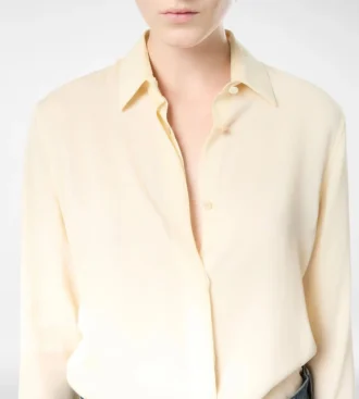 Camisa de georgette de seda lavada con logotipo TF bordado en tono