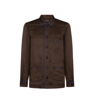 Camisa de pijama con ribetes y microestampado jacquard