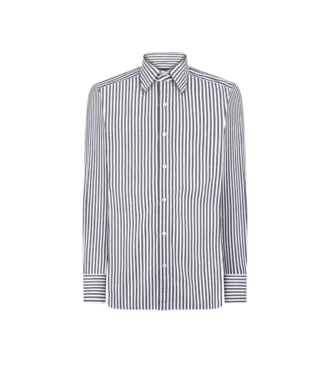 Camisa slim fit con rayas en escalera Camisa slim fit con rayas en escalera