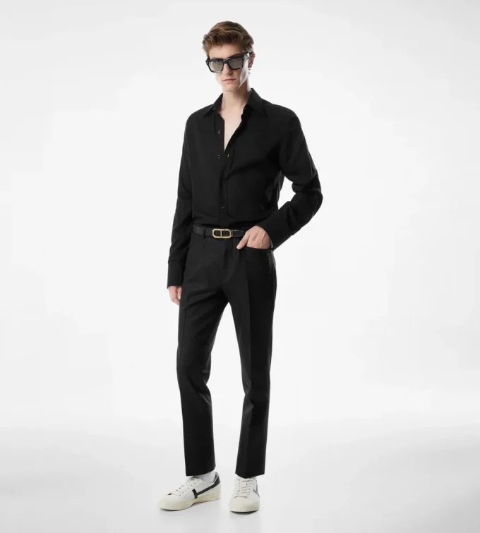 Camisa slim fit de crepé satinado Camisa slim fit de crepé satinado