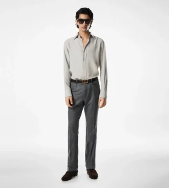 Camisa slim fit de sarga lavada