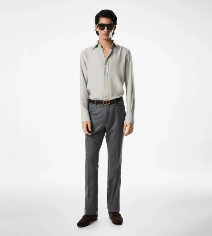 Camisa slim fit de sarga lavada Camisa slim fit de sarga lavada