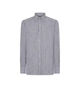 Camisa slim fit de seda y algodón a rayas