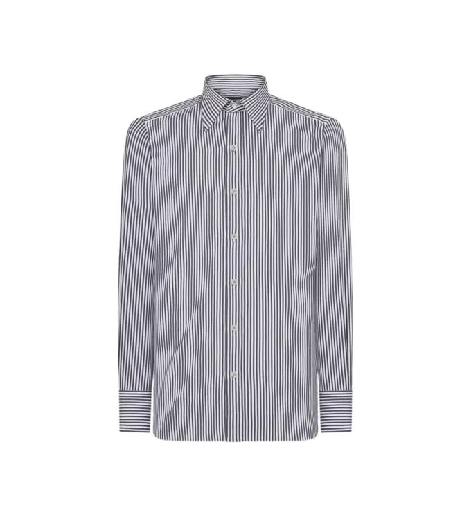 Camisa slim fit de seda y algodón a rayas Camisa slim fit de seda y algodón a rayas