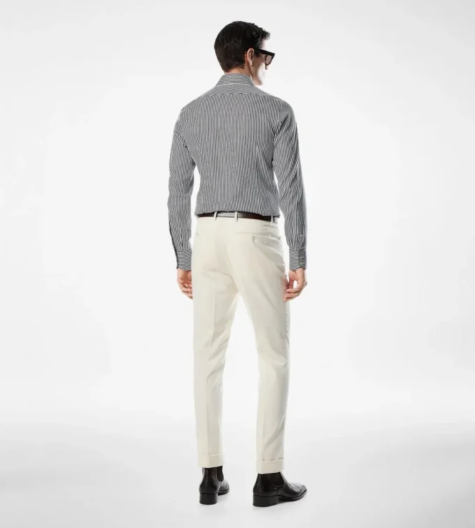 Camisa slim fit de seda y algodón a rayas Camisa slim fit de seda y algodón a rayas