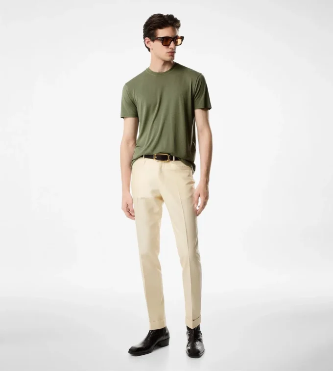 Camiseta de algodón y lyocell con cuello redondo