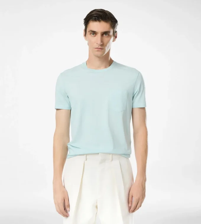 Camiseta de algodón y seda con cuello redondo Camiseta de algodón y seda con cuello redondo
