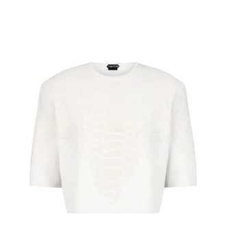 Camiseta de cuello redondo de merino y cachemira con detalle de pitón en relieve de chenilla de seda