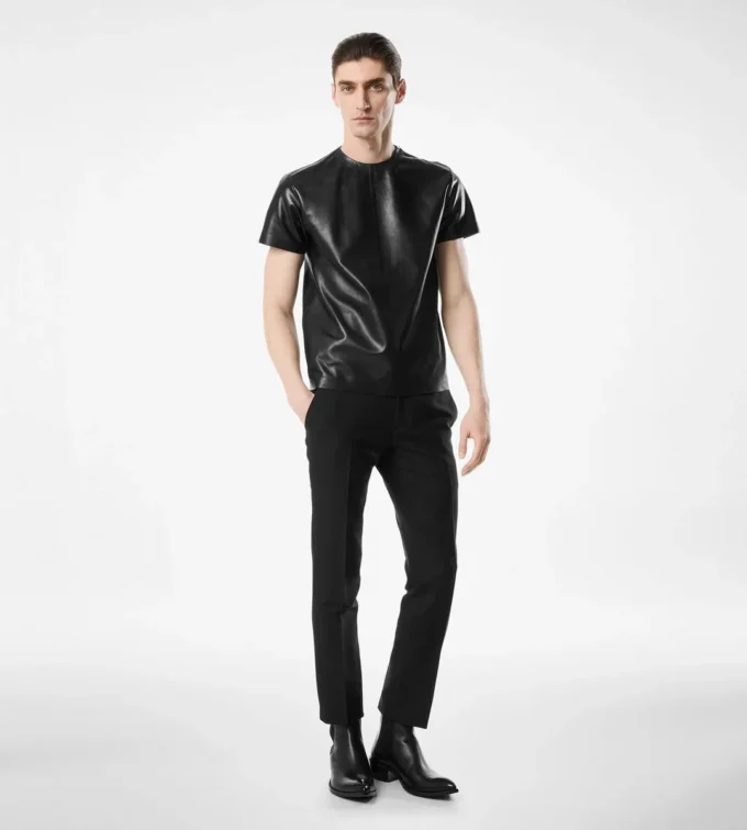 Camiseta de cuello redondo de napa suave Camiseta de cuello redondo de napa suave