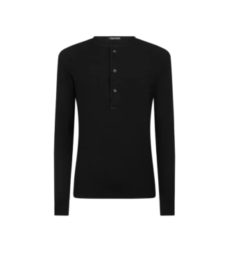 Camiseta Henley de algodón elástico acanalado