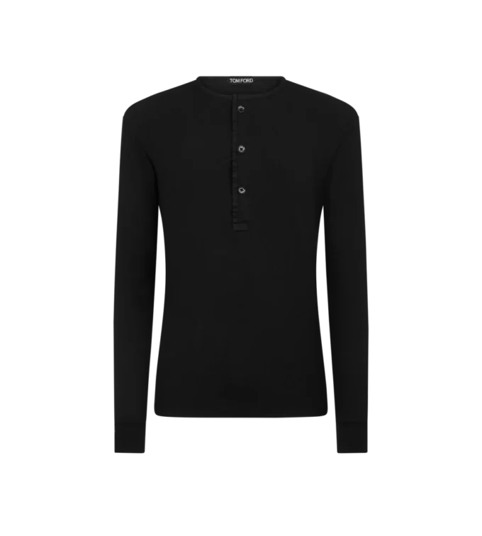 Camiseta Henley de algodón elástico acanalado Camiseta Henley de algodón elástico acanalado