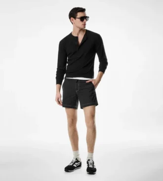Camiseta Henley de algodón elástico acanalado