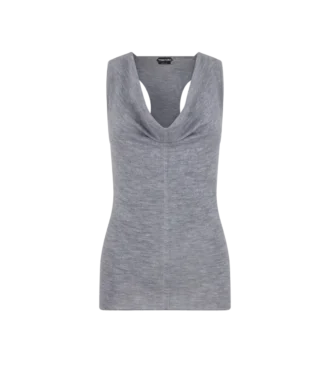 Camiseta sin mangas con cuello vuelto de punto de lana merino