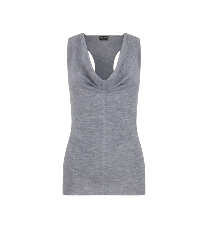 Camiseta sin mangas con cuello vuelto de punto de lana merino